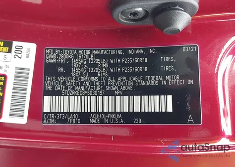 2021 Toyota Sienna Limited z USA, uszkodzony, nr VIN 5TDZRKEC8MS030197